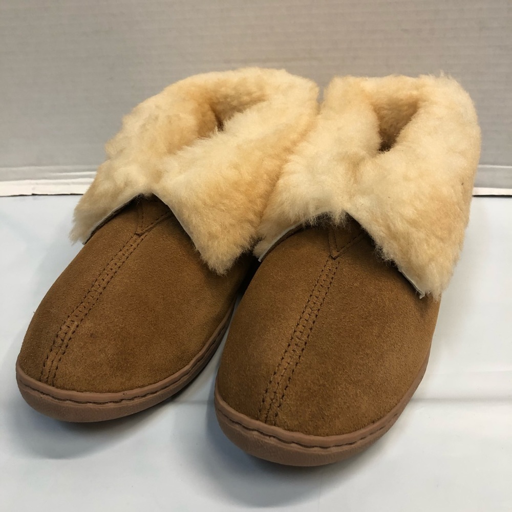 Womens MINNETONKA Ankle Boot Tan Sheepskin Slipper